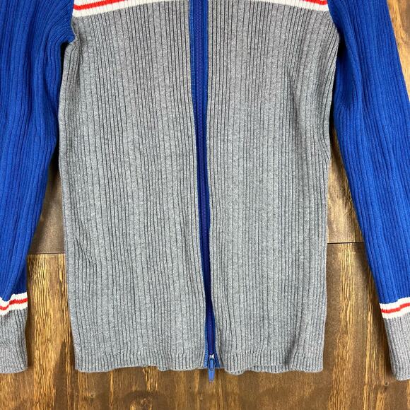 Eddie Bauer Womens Sweater Blue Gray Cardigan Full Zip Colorblock Ribbed M - Picture 4 of 13